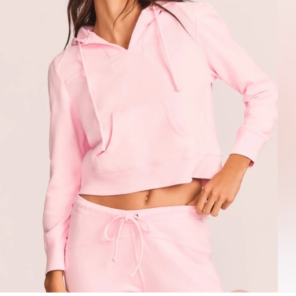 LoveShackFancy Pink Cropped Sweatshirt with Long Sleeves